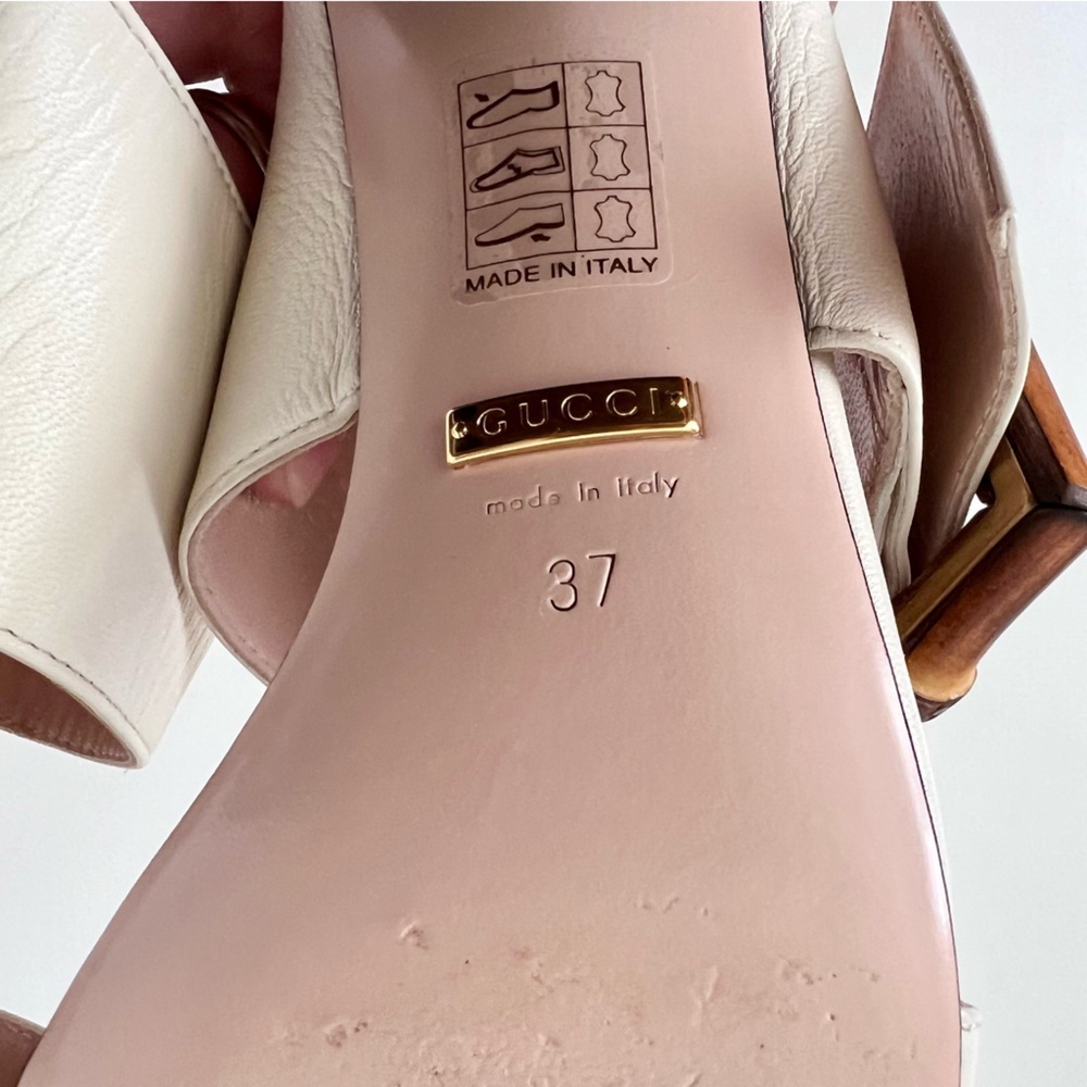 GUCCI || Bamboo Buckle Mule Sandals White Leather Block Heel EU 37 - Picture 15 of 16
